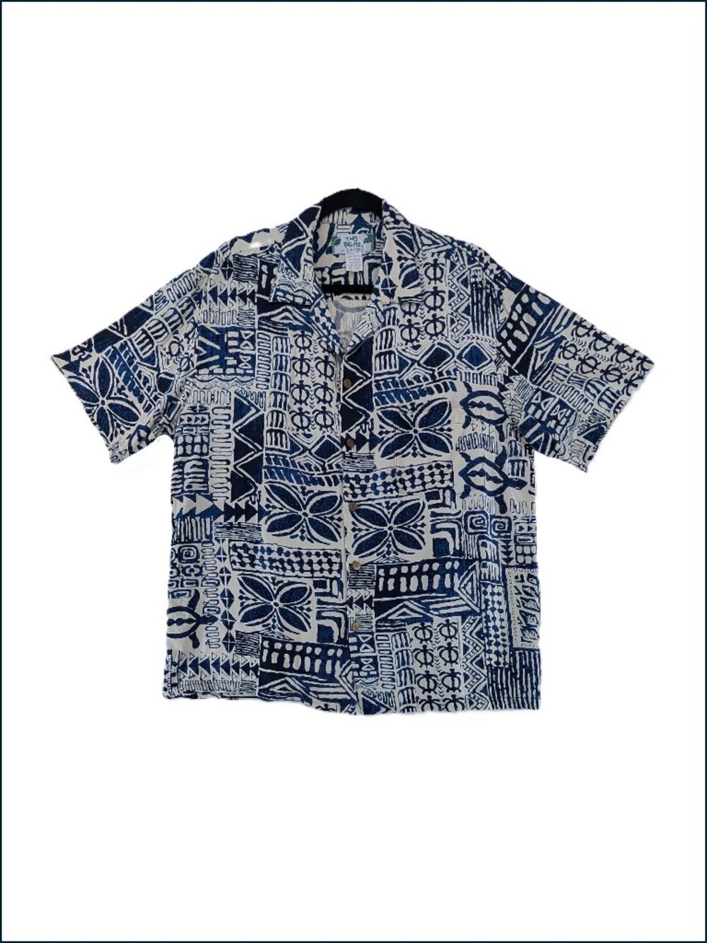 VTG Two Palms Hawaiian Cabana Shirt Mens Size L Camp Sea Turtle Batik Hawaii USA